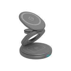 Raidsonic 3 in 1 foldable magnetic charging stand for mobile phone, earpods and smartwatch, Aluminium | Icy Box IB-SH101-CH