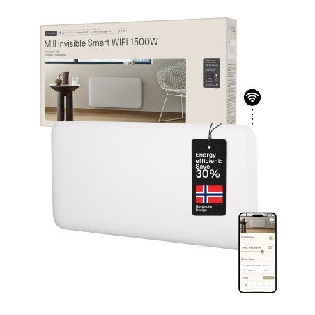 Mill Invisible Smart WiFi Heater | PA1500WIFI4 | Panel Heater | 1500 W | Suitable for rooms up to 18-22 m | White | IPX4