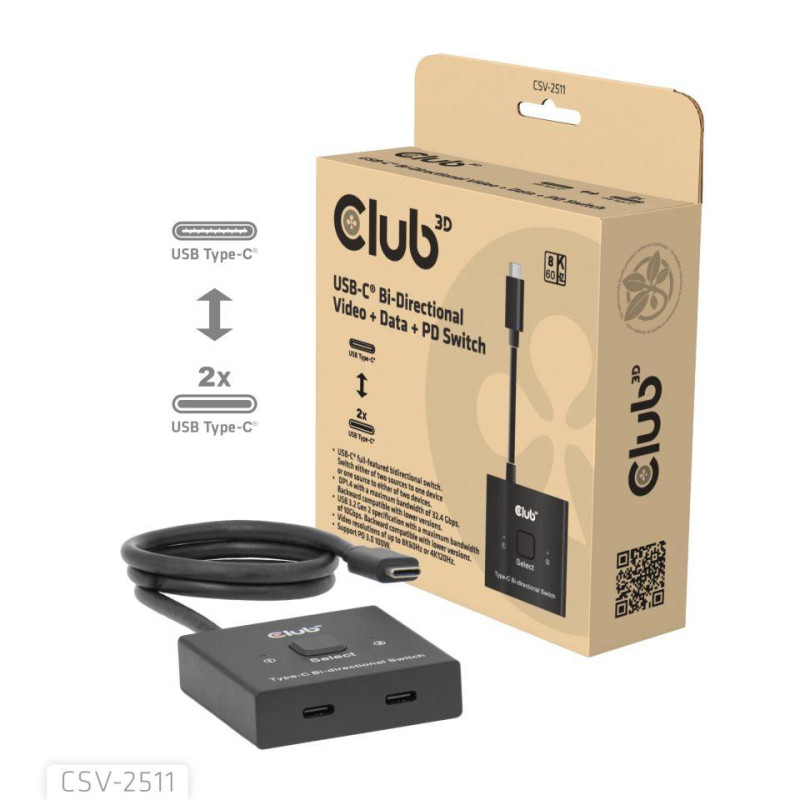 VIDEO SWITCH USB-C 2PORT/CSV-2511 CLUB3D VIDEO SWITCH USB-C 2PORT/CSV-2511 CLUB3D