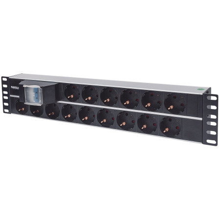Intellinet 19" 2U Rackmount 15-Output Power Distribution Unit (PDU), EU CEE 7/3 Outlets, With Double Air Switch, Built-in 3 m (1