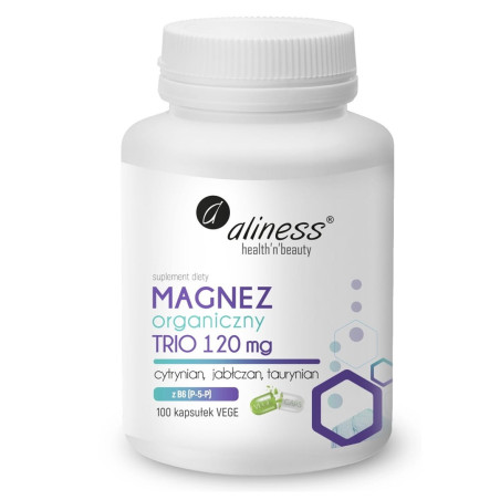 ALINESS Organic Magnesium TRIO 120 mg with B6 (P-5-P) dietary supplement 100 capsules