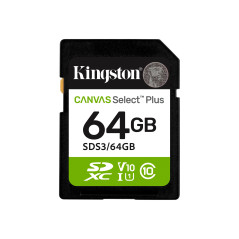 Kingston Canvas Select Plus | 64 GB | SD | Flash memory class Class 10, UHS-I, U1/U3, Video Class 10/30