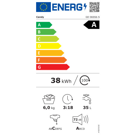 Candy | Washing machine | GD 06SS6-S | Energy efficiency class A | Front loading | Washing capacity 6 kg | 1000 RPM | Depth 42 c