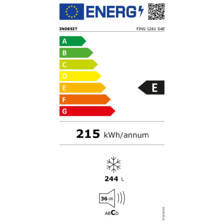 INDESIT Freezer | FINS 1261 S4E | Energy efficiency class E | Upright | Free standing | Height 171 cm | Total net capacity 244 L