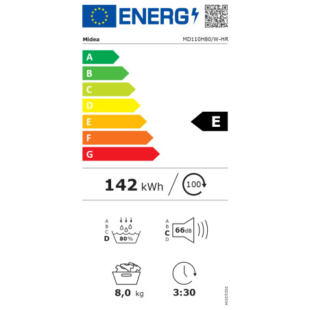 Midea Dryer Machine | MD110H80/W-HR | Energy efficiency class E | Front loading | 8 kg | Heat pump | LED | Depth 60 cm | White