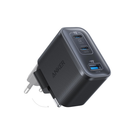 Anker Nano Charger 70W, 3 ports, Black | 2 x 24 pin USB-C, 4 pin USB Type A