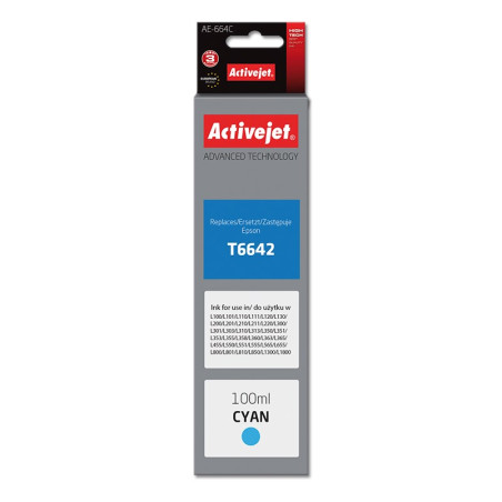 Activejet AE-664C Ink Bottle (Replacement, Epson T6642 Supreme 100 ml Cyan)