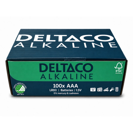 AAA (LR03) šarminės baterijos DELTACO, 100 vnt pakuotė / LR03-100B / 1903327