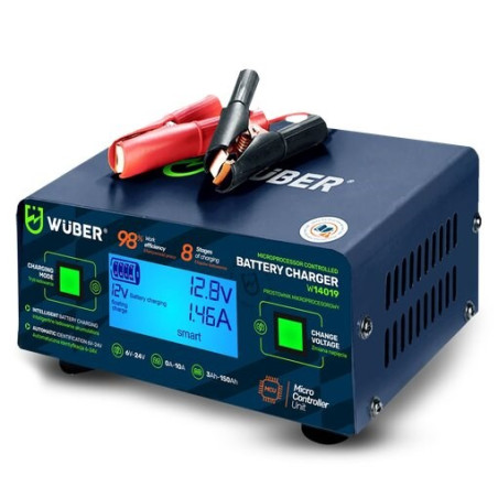 Microprocessor-controlled car battery charger 6/8/12/14/16/24V 6-24 10A W14019 WUBER