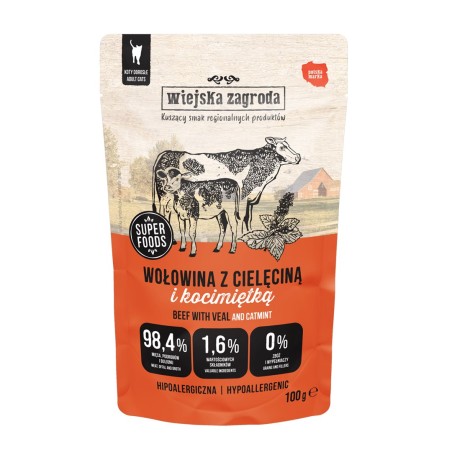 WIEJSKA ZAGRODA Beef with veal and catnip wet food for cats 100g