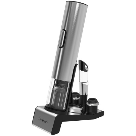 Prestigio Garda, smart wine opener, simple operation with 2 buttons, aerator, vacuum stopper preserver, foil cutter, opens up to