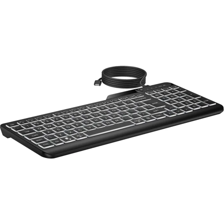 HP 405 Backlit USB-C Wired 24/7 Keyboard, Spill Resistant, Sanitizable, Programmable, Adjustable Tilt and LED brightness - Black
