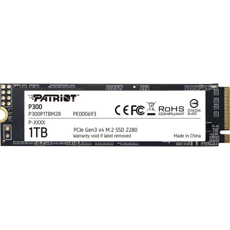 SSD|PATRIOT|P300|1TB|M.2|PCIE|NVMe|3D NAND|Write speed 1650 MBytes/sec|Read speed 2100 MBytes/sec|3.8mm|TBW 480 TB|P300P1TBM28